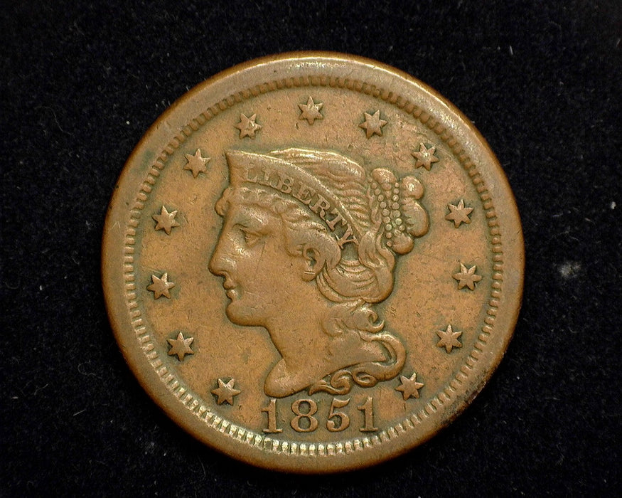 1851 Large Cent Braided Hair Cent VF - US Coin