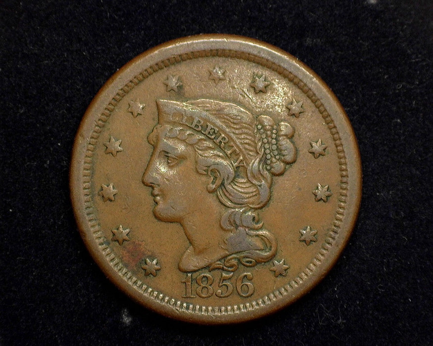 1856 Large Cent Braided Hair Cent VF Slanted 5 - US Coin