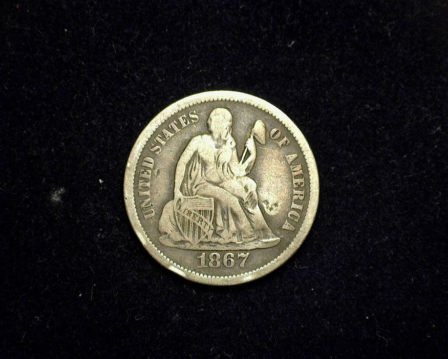 1867 S Liberty Seated Dime F Gash on reverse - US Coin