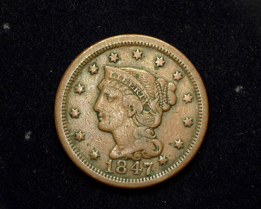 1847 Large Cent Coronet F with 7 to left - US Coin