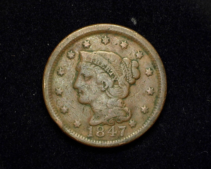 1847 Large Cent Coronet VG/F - US Coin