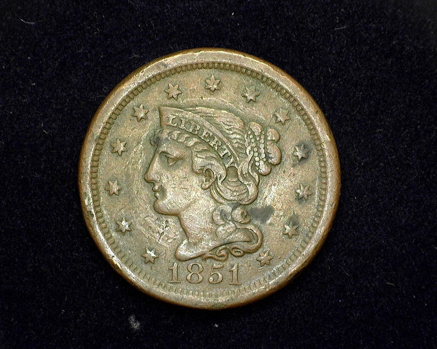 1851 Large Cent Coronet VF - US Coin