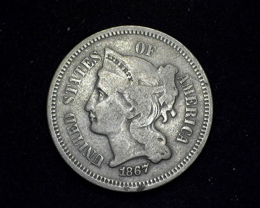 1867 Three Cent Nickel VG - US Coin