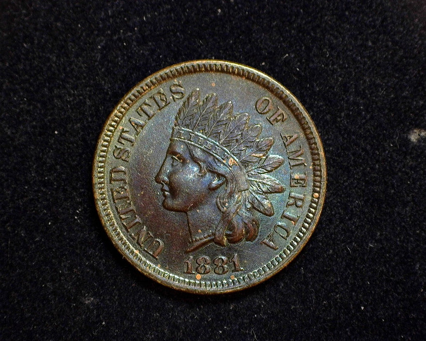 1881 Indian Head Penny/Cent Full lustre bathed in original blue and lilac hues. Full strike  MS-64 BN - US Coin