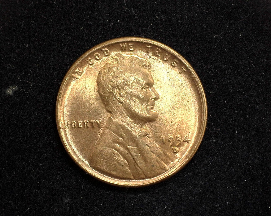 1934 D Lincoln Wheat Cent Blazing color. MS-65 RD - US Coin