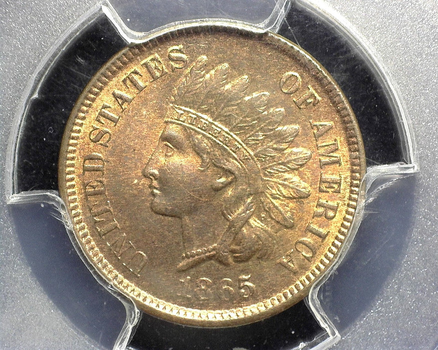 1865 Indian Head Penny/Cent PCGS MS65 RB Fancy 5 Mostly red - US Coin