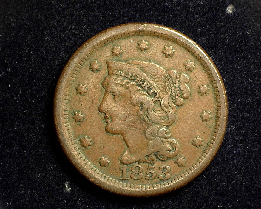 1853 Large Cent Braided Hair Cent F - US Coin