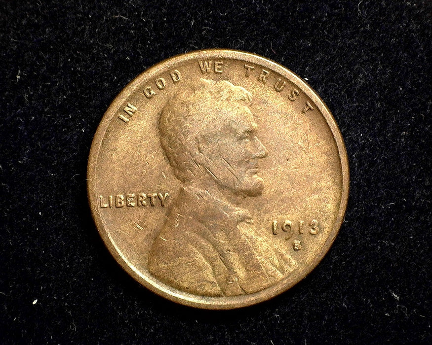 1913 S Lincoln Wheat Penny/Cent F - US Coin