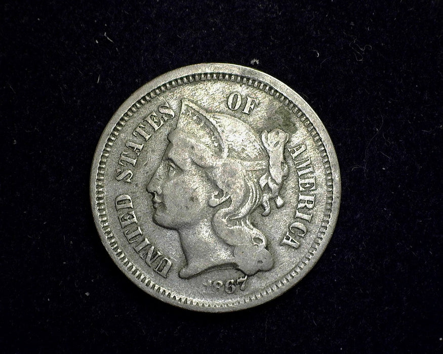 1867 Three Cent Nickel VG - US Coin