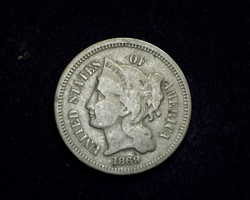 1869 Three Cent Nickel VG - US Coin