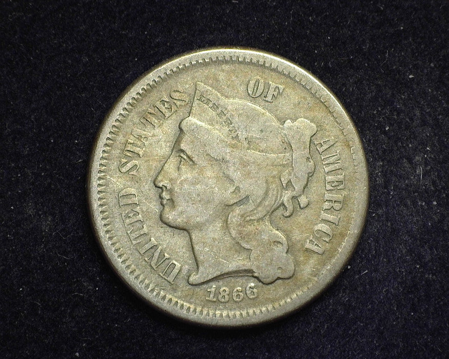 1866 Three Cent Nickel F - US Coin