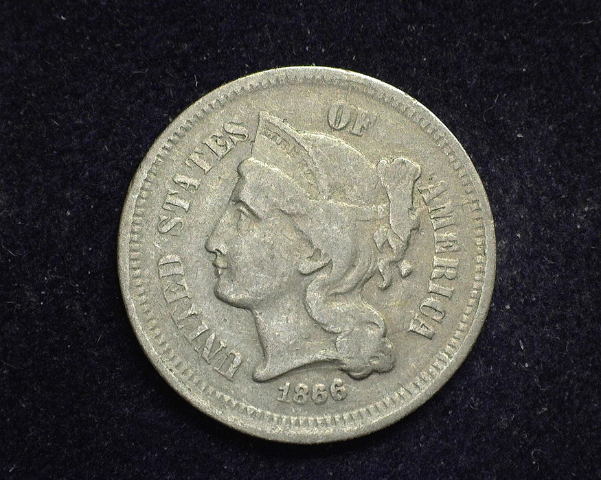 1866 Three Cent Nickel VG - US Coin