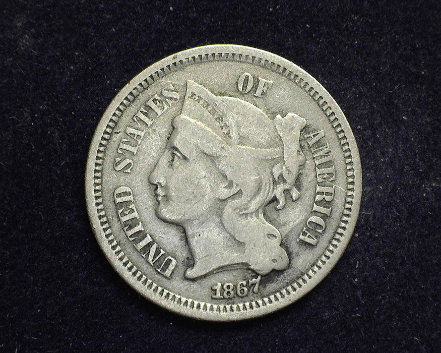 1867 Three Cent Nickel VG - US Coin