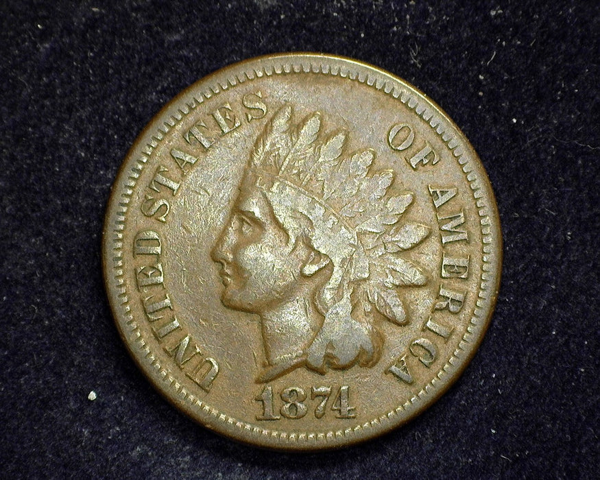 1874 Indian Head Penny/Cent F - US Coin