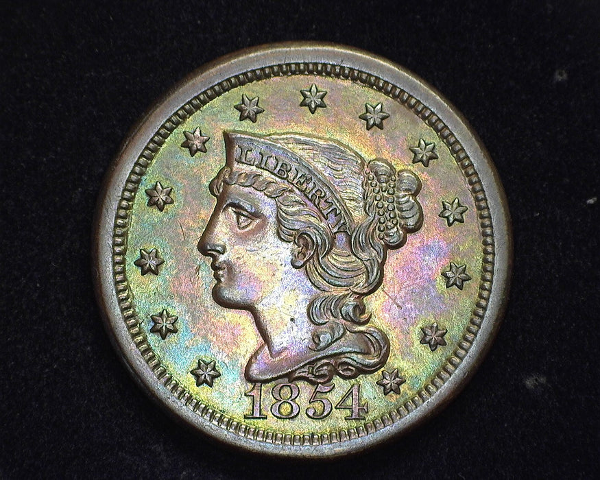 1854 Large Cent Matron Cent UNC Beautifully toned - US Coin