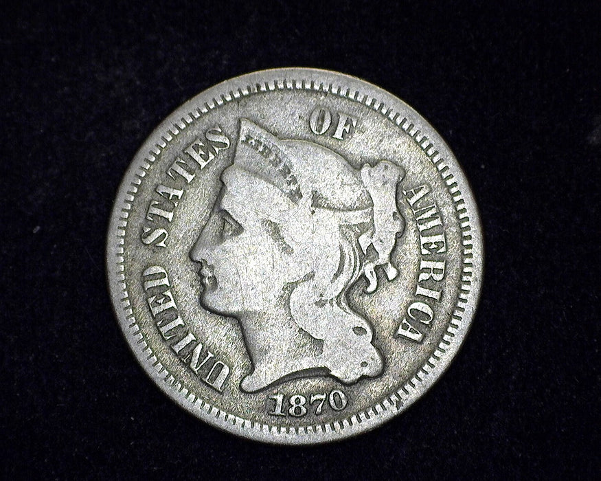 1870 Three Cent Nickel VG - US Coin