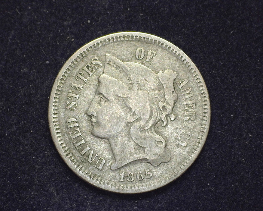 1865 Three Cent Nickel VG - US Coin