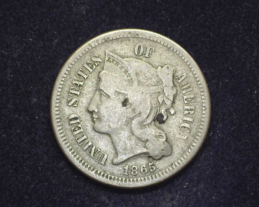 1865 Three Cent Nickel VG - US Coin