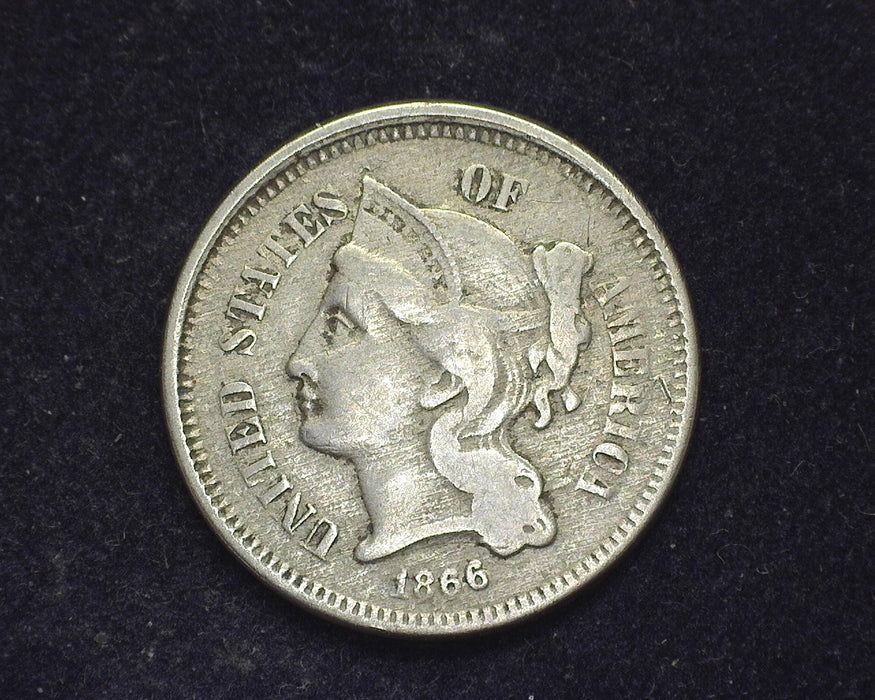 1866 Three Cent Nickel VG - US Coin