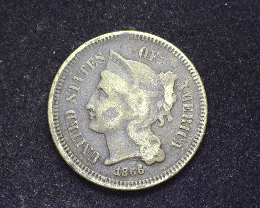 1866 Three Cent Nickel VG - US Coin