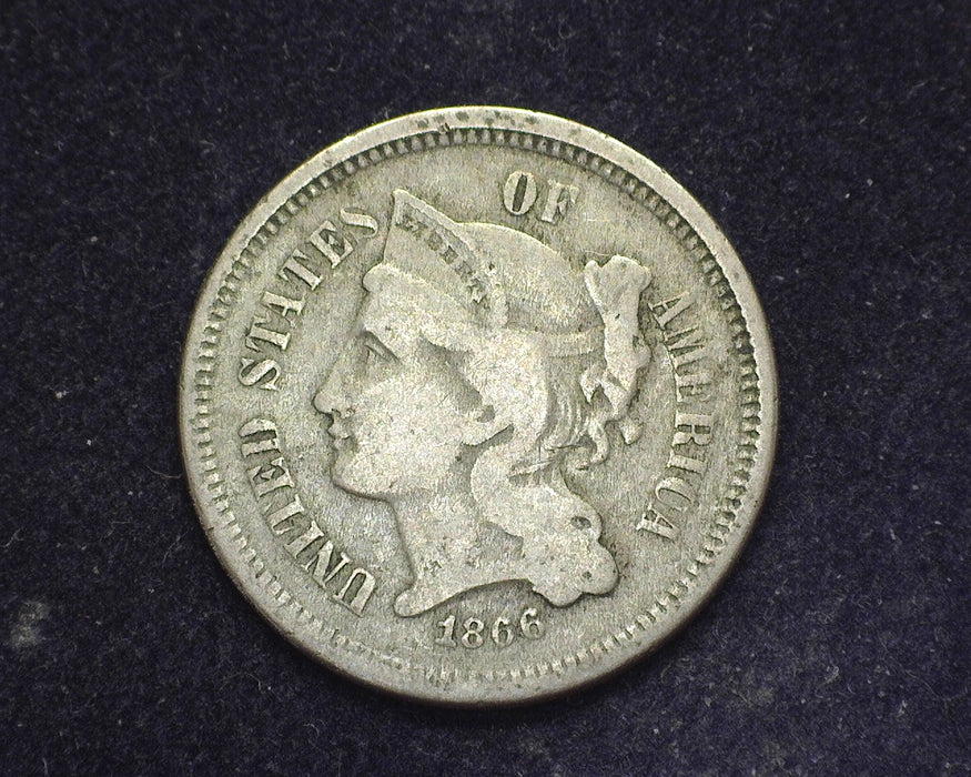 1866 Three Cent Nickel VG - US Coin