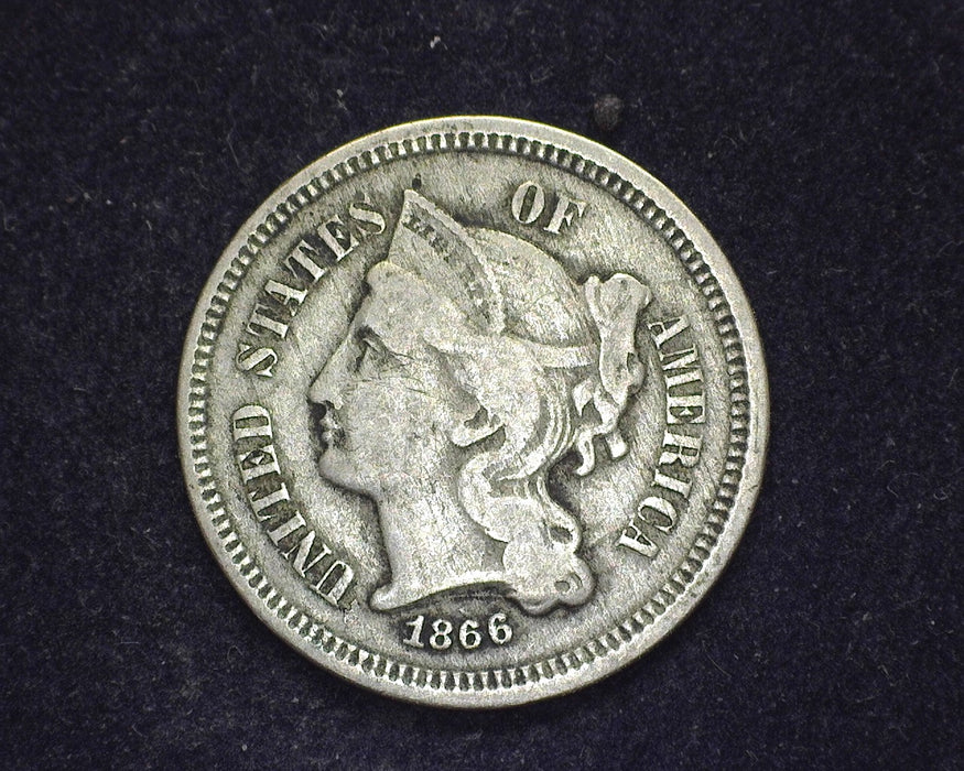 1866 Three Cent Nickel VG - US Coin