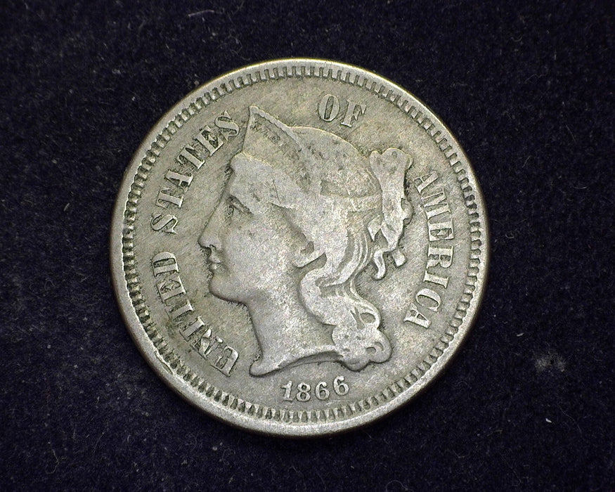 1866 Three Cent Nickel VG - US Coin