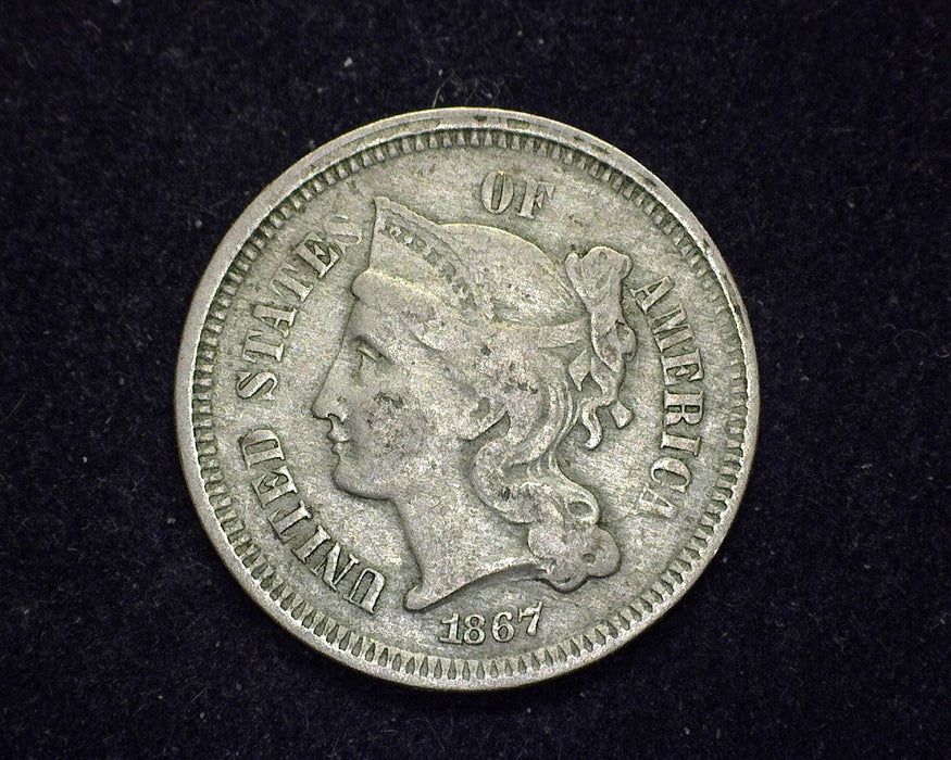 1867 Three Cent Nickel VG - US Coin