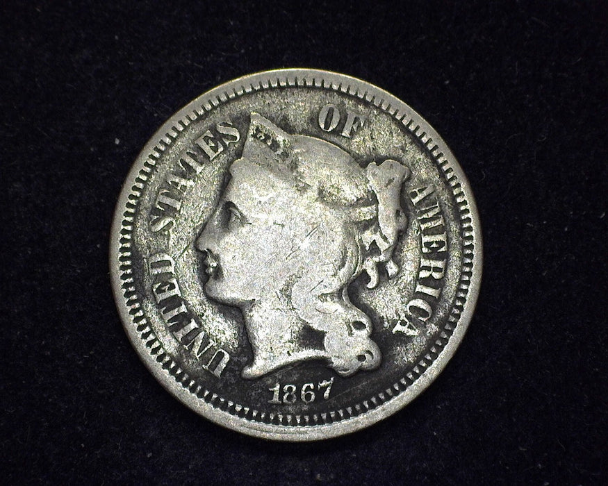 1867 Three Cent Nickel VG - US Coin