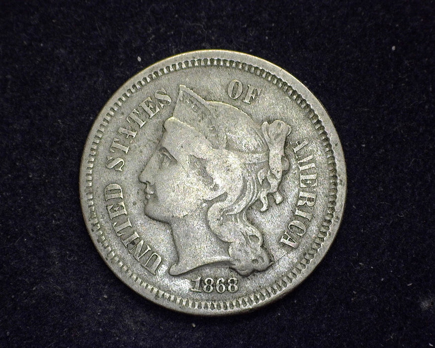 1868 Three Cent Nickel VG - US Coin