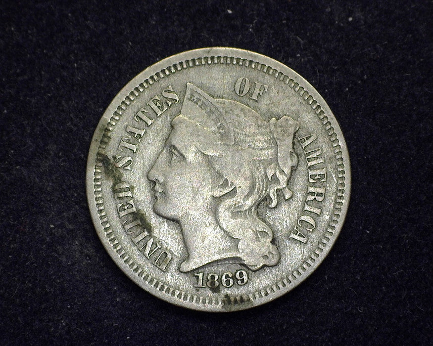 1869 Three Cent Nickel VG - US Coin