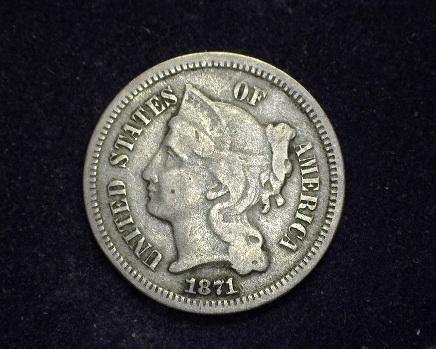 1871 Three Cent Nickel F - US Coin