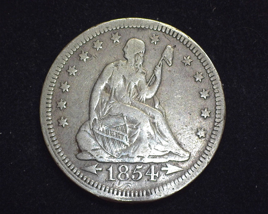 1854 Arrows and Rays Liberty Seated Quarter F - US Coin