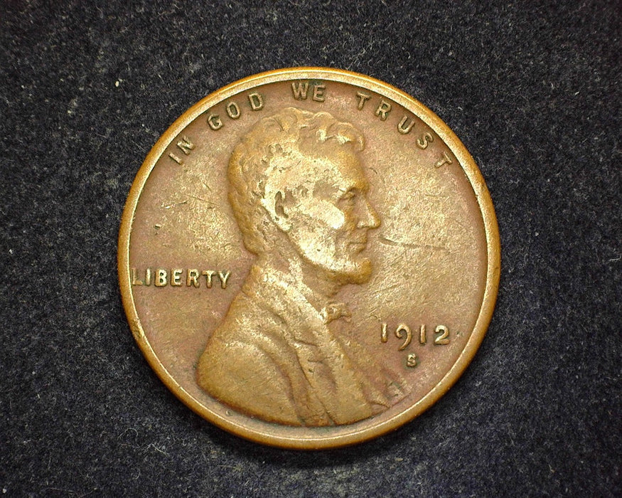 1912 S Lincoln Wheat Penny/Cent F/VF - US Coin