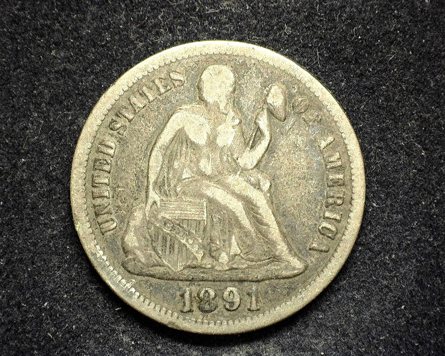 1891 Liberty Seated Dime F Scratch - US Coin