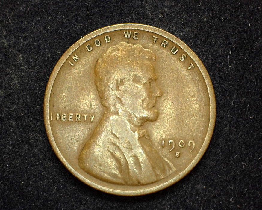 1909 S Lincoln Wheat Cent F - US Coin