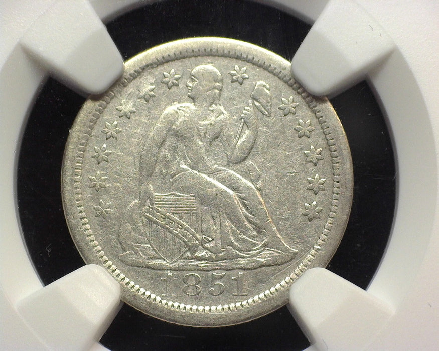 1851 O Liberty Seated Dime NGC VF Details Cleaned - US Coin