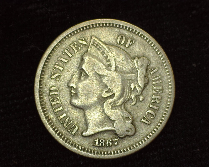 1867 Three Cent Nickel VG - US Coin