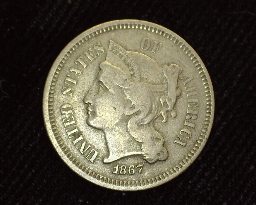 1867 Three Cent Nickel VG - US Coin