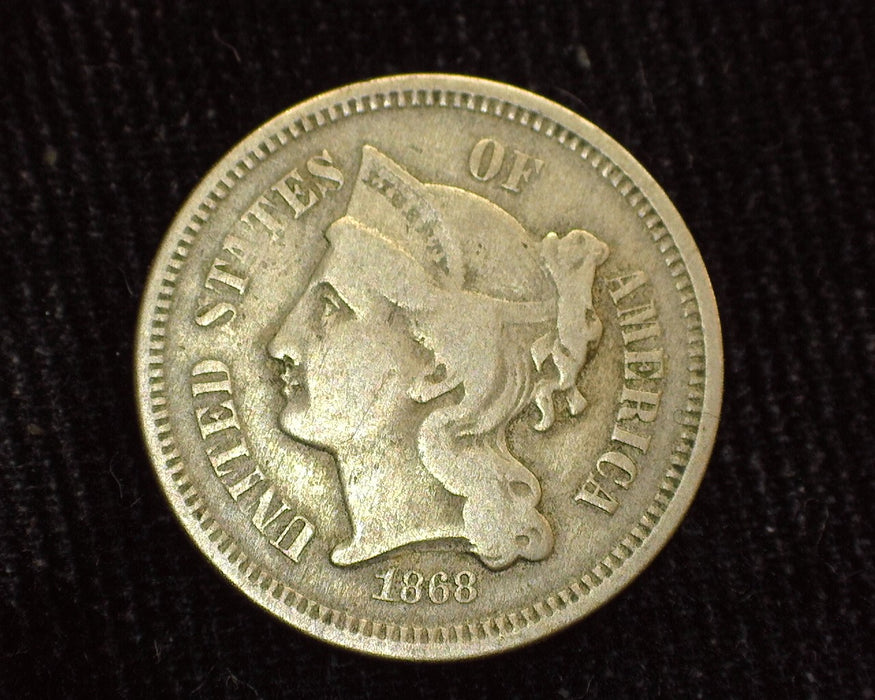 1868 Three Cent Nickel VG - US Coin