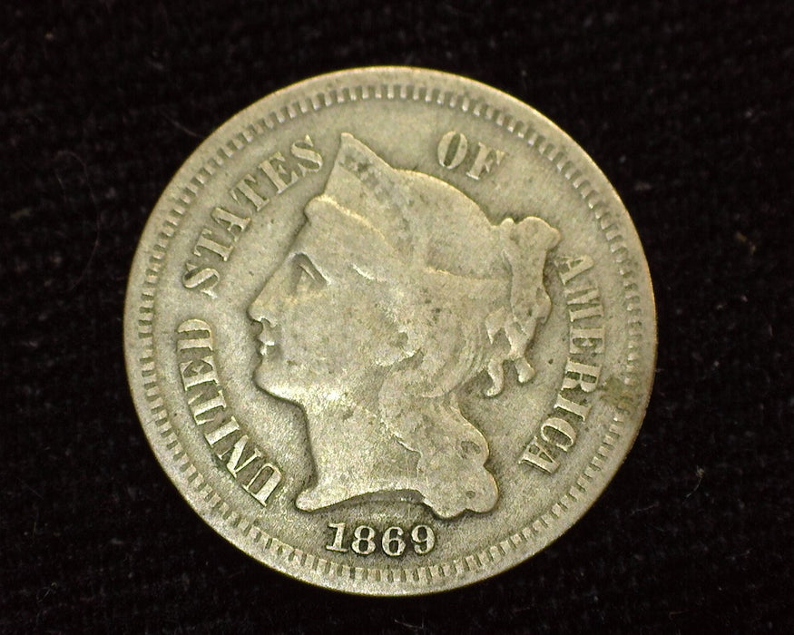 1869 Three Cent Nickel VG - US Coin