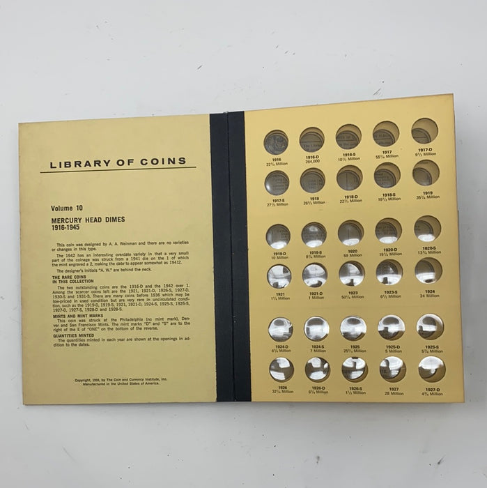 Library of Coins Vol 10 Mercury Head Dimes Coin Album-Used