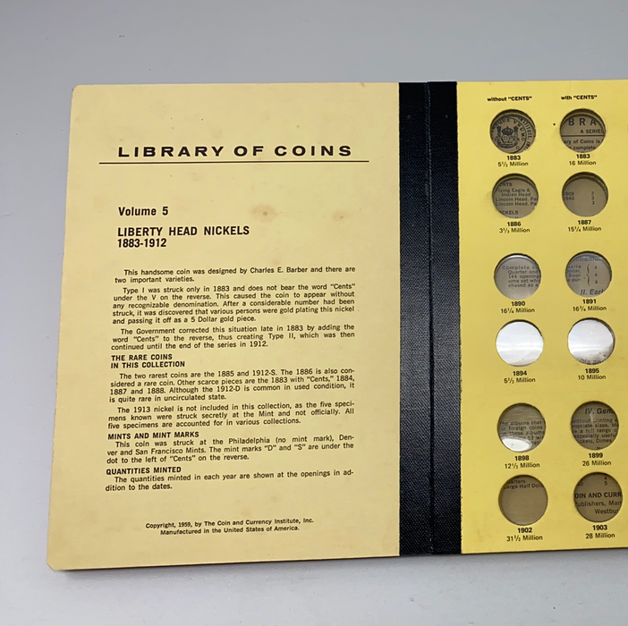 Library of Coins Vol 5 Liberty Head Nickels Coin Album-Used