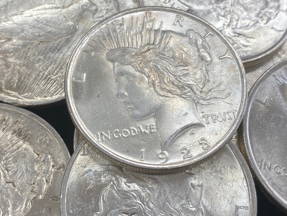 1923 Peace Dollar Half Roll -10 Coins - Brilliant Uncirculated