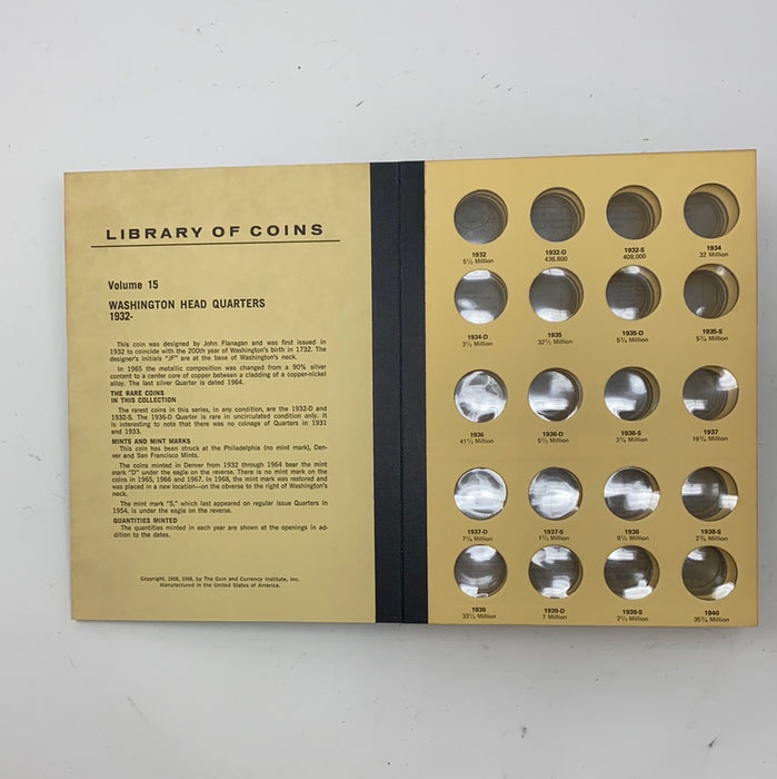 Library of Coins Vol 15 Washington Quarters Coin Album-Used