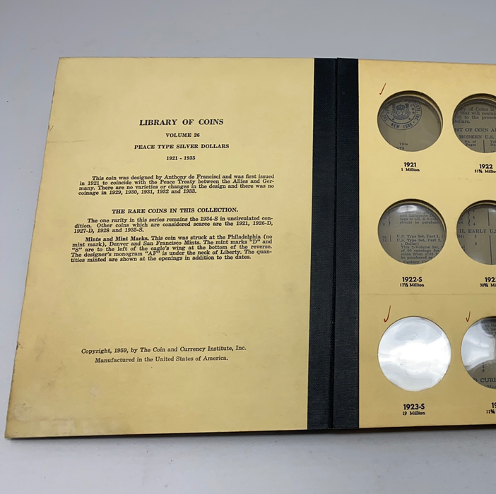 Library of Coins Vol 26 Peace Silver Dollars Coin Album-Used