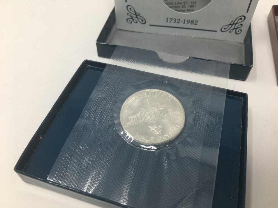 1982 S Proof & 1982 D Uncirculated Washington 90% Silver Half Dollars US Mint Commemorative Coins - US Coin