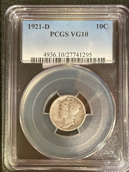 1921 D Mercury Dime PCGS VG10 - US Coin