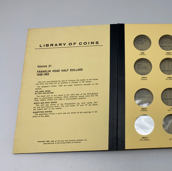 Library of Coins Vol 21 Franklin Half Dollars Coin Album-Used