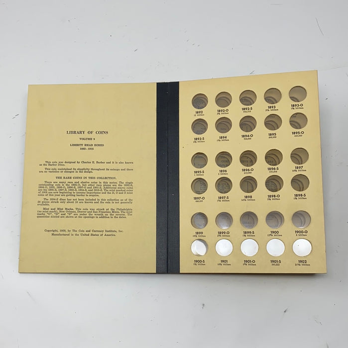 Library of Coins Vol 9 Liberty Head/Barber Dimes Coin Album-Used